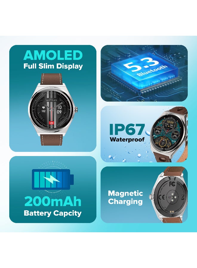 توتو ساعة ذكية للرجال بشاشة AMOLED مقاس 1.43 بوصة وميزة الاتصال عبر البلوتوث - هيكل فاخر من سبائك الزنك الفضية، مقاومة للماء بمعيار IP68، مزودة بميزة تتبع اللياقة البدنية، ومراقبة معدل ضربات القلب ومستوى تشبع الأكسجين في الدم، متوافقة مع نظامي أندرويد وiOS - فضي - Image 2